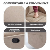 Trustyue Swivel Rocker Recliner Chair, 360° Swivel Recliner with Heat and Massage, Rocker Recliner Nursery Glider Chair with Side Pockets for Living Room (Khaki, Fabric)