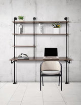 OLDRAINBOW Industrial Pipe Computer Desk with Shelves,Wall Mounted Laptop Desks for Small Spaces,59 inch Bookshelf Narrow Writing Desk with Floating Shelves OLDRAINBOW