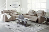 Signature Design by Ashley Lavenhorne Contemporary Faux Leather Manual Reclining Loveseat with Console and Cup Holders, Beige Signature Design by Ashley