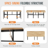 SPECRAFT 72x24 Folding Workbench, Adjustable Foldable Workbench with 2000 LBS Capacity, 30.7"-40" Height, Rubber Wood Top for Garage, Workshop, Office SPECRAFT