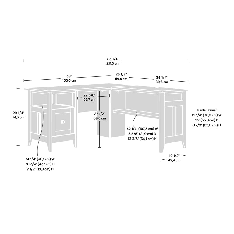 Sauder August Hill L-Shaped Home Office Desk in Soft White, Soft White finish - WoodArtSupply