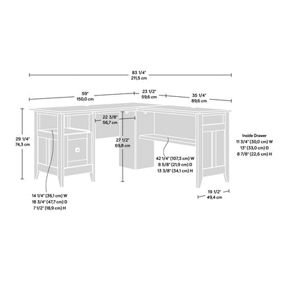 Sauder August Hill L-Shaped Home Office Desk in Soft White, Soft White finish - WoodArtSupply