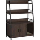 GDLF Large Hidden Cat Litter Box Enclosure Furniture with Shelf Wood Sturdy Cat Washroom Storage with Scratch, Dark Brown GDLF