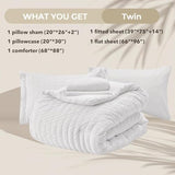 HYMOKEGE White Twin Comforter Set Seersucker 5 Pieces, All Season Luxury Bed in a Bag for Bedroom, Bedding Set with Comforters, Sheets, Pillowcase & Sham HYMOKEGE