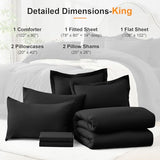 Easthome Queen Comforter Set 7 Piece - Black Soft Bed in a Bag Queen Size Comforter Sets, Cozy Luxury Bedding Sets with Down Alternative Comforter, Flat Sheet, Fitted Sheet, 2 Pillowcases & 2 Shams Easthome
