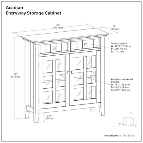 SIMPLIHOME Acadian SOLID WOOD 36 Inch Wide Rustic Entryway Hallway Storage Cabinet in Fog Grey, For the Living Room, Entryway and Family Room SIMPLIHOME