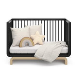 Storkcraft Santorini Deluxe 5-in-1 Convertible Crib with Bonus Toddler Guardrail (Black with Driftwood) – GREENGUARD Gold Certified, Toddler Guardrail Included in Box, Fits Standard Crib Mattress Storkcraft