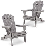 Ajikgn Outdoor Wooden Folding Set of 2 Solid Cedar Wood Lounge Patio Garden, Lawn, Backyard Adirondack Chair, Gray Ajikgn