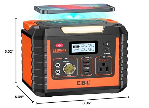 EBL Portable Power Station 300, 110V/330W Pure Sine Wave Solar Generator (Solar Panel Not Included) - Peak 600W Backup Lithium Batteries AC Outlet for Blackout Outdoors Camping Hunting Travel EBL