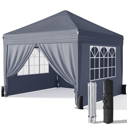 Driftalia 10x10 Pop Up Canopy with Sidewalls, Outdoor Instant Canopy Tent with Carry Bag for Commercial Events, Camping, Backyard Parties - Dark Grey Driftalia