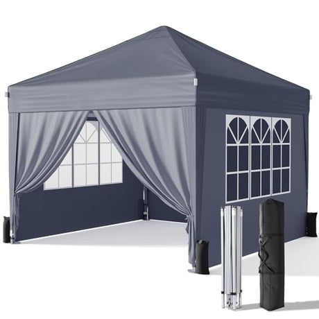 Driftalia 10x10 Pop Up Canopy with Sidewalls, Outdoor Instant Canopy Tent with Carry Bag for Commercial Events, Camping, Backyard Parties - Dark Grey Driftalia
