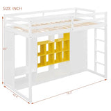 Ball & Cast Twin Size Loft Bed with Wardrobe and Reversible Staircase,Multifunction Wood Bed Frame W/Shelves & Cabinet,Full-Length Guardrails,No Box Spring Needed,for Bedroom,Student,White+Yellow Ball & Cast