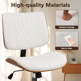 CLATINA Armless Home Office Chair, Desk Chair with Wheels, Adjustable Height Reading Chair, Leather Mid Back & Swivel Computer Chair, Modern Walnut Chairs with Back for Studio Meeting Room(White) CLATINA