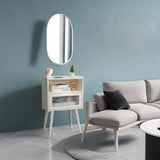 Mid Century Modern Nightstand with Charging Station, Bedside Tables with Glass Drawer, End Table Side Table with 2 Tiers Storage Space, for Bedroom, Living Room, White SOOWERY