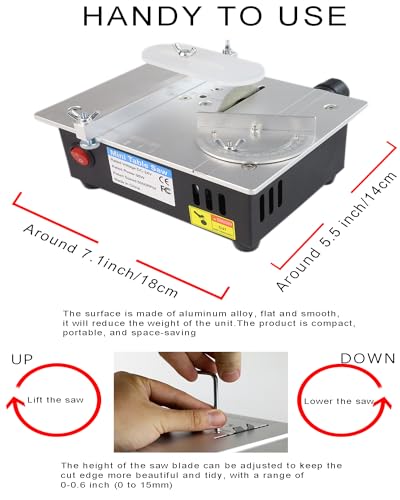 Mini Table Saw, RTOVZON 96W Mini Desktop Electric Saw Cutter 7.1"x5.5", Cut Thickness Adjustable Precision Craft Table Saw with Speed & Angle Adjust 4* Blades, Available for Wood/PCB/Acrylic/ - WoodArtSupply