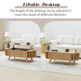 Janmer Home 47.3" Lift Top Coffee Table with Hidden Storage, Small End Table with Curved Edge Design, Oval Center Table with Lift Tabletop for Living Room, Office (Natural) Janmer Home