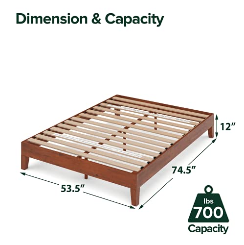 ZINUS Wen Deluxe Cherry Wood Platform Bed Frame - Sturdy, Stylish, No Box Spring Needed - WoodArtSupply