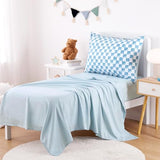 Wake In Cloud - Toddler Bedding Set for Boys Girls, Cute Gingham Grid Checkered, 4 Pieces Soft Crib Bed Set Including Comforter, Sheets and Pillowcase, Blue White Wake In Cloud