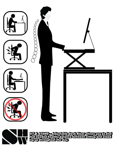SHW 32-Inch Height Adjustable Standing Desk Converter Riser Workstation with Drawer, White SHW