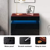 CLIPOP Modern Nightstand, LED Night Stand with 3 High Gloss Chest of Drawers, Bedside Table Cabinet with Remote Control Lights, Wood Matte Nightstand 21.6" Tall Bedroom Furniture, Black CLIPOP