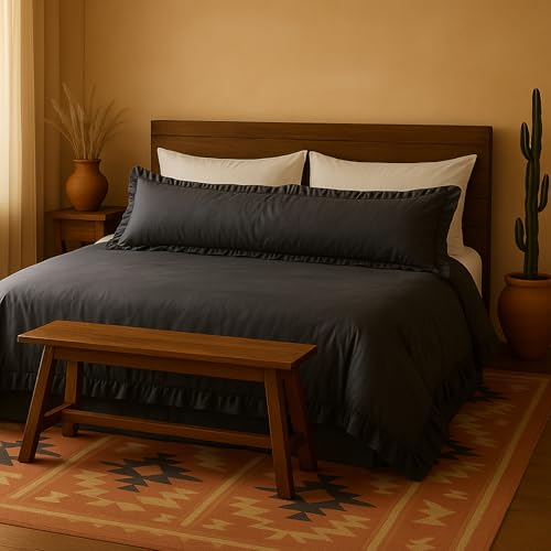 Empire Linen Ruffled Body Pillowcase | Cotton Satin Weave | Soft & Breathable with Hidden Zipper | Decorative Single Ruffle Cover | Dark Grey, 20x48 Empire Linens