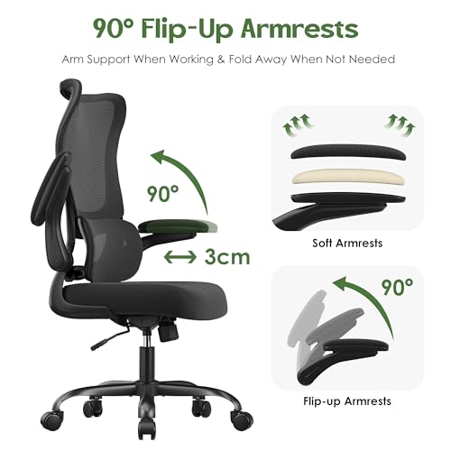 SOMEET Office Chair Ergonomic Desk Chair - Comfy Mesh High Back Office Chair with Lumbar Support Wheel Home Desk Office Chairs Flip up Armrest Executive Rolling Swivel Task Computer Chair Black Silver SOMEET