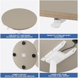 bilbil Round Pneumatic Adjustable Standing Desk, Space-Saving Circular Design with Locking Casters, Mobile Workstation for Home Office, Height-Adjustable Overbed Table, 31.5 Inch, Khaki Finish bilbil
