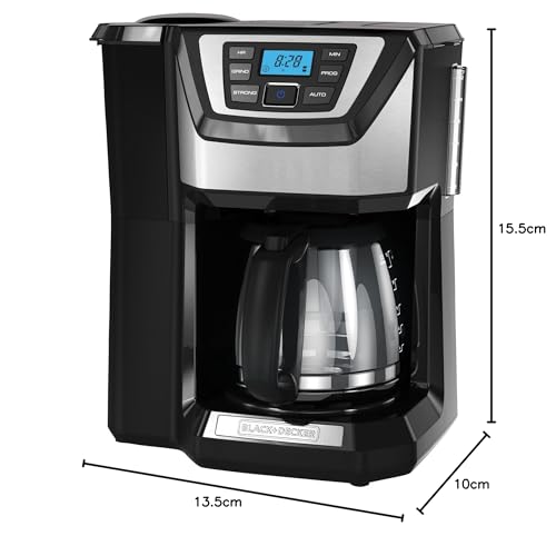 BLACK+DECKER 12-Cup Mill and Brew Coffee Maker, Automatic Grind and Brew Drip Coffee Machine, Programmable, Sneak-A-Cup, Reusable Filter.