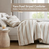 Madison Park Essentials Striped Comforter Set King/Cal King Size, Yarn-Dyed Reversible Comforter with Minimalist Stripes, Crinkled Texture Bedding Set for All-Season Lightweight Warmth, Merritt Taupe Madison Park