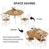 IRONCK Dining Table Set for 4, Round Kitchen Table and 4 Stool Chair for Dining Room, 44.5inch Drop Leaf Desk, Small Space Saving, Natural Wood IRONCK