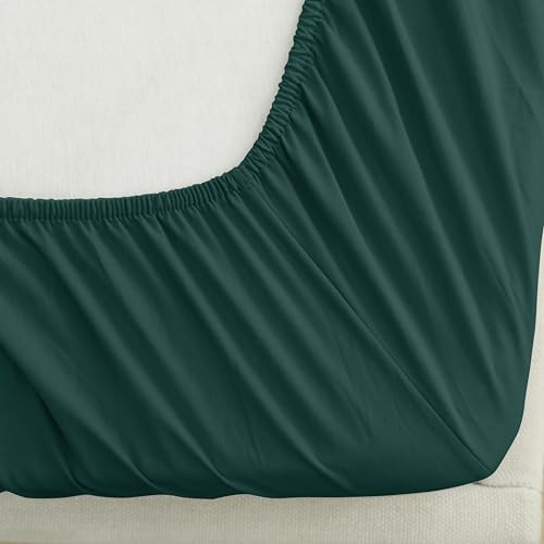 Mocassi California King Fitted Sheet - Deep Pocket Cooling Sheets up to 16 inch - Hotel Luxury 1800 Premier - Softest Sheets - Wrinkle Resistant - 1 Single Bottom Fitted Sheet, Cali King, Forest Green Mocassi