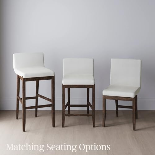 Nathan James Gracie Modern Counter Height Bar Stool with Back, Counter Stool Upholstered Chair with Natural Textured Linen and Brushed Wooden Legs, Cream Boucle/Dark Brown Nathan James