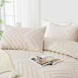 Andency King Size Comforter Set Beige, Boho Cream Soft Warm Tufted Neutral Bedding Comforter Sets for King Size Bed, 3 Pieces Aesthetic Chevron Farmhouse Cute Bohemian Textured Bedding Set Andency