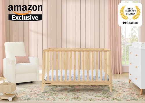 Delta Children Lulu 5-in-1 Convertible Crib, Converts to Toddler Bed, Daybed, Sofa & Full-Size Bed, Natural Wood, Fits Standard Crib Mattress, 3 Mattress Heights for Baby Nursery, Natural