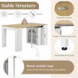 Hennhari Extendable Console Dining Table with Power Outlet & Iron Support Legs, Console Table with Extension Leaves Holder & LED Lights Glass Door Storage for Dining Room (Cream White) Hennhari