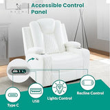 Naomi Home Chicago Power Recliner Chair with LED Lights, USB Charging Port, Adjustable Headrest, Cup Holders & Detachable Tray Tables, Faux Leather Home Theater Seating Recliner - White