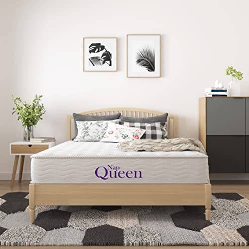 NapQueen 8 Inch Innerspring Full Size Medium Firm Memory Foam Mattress, Bed in a Box White NapQueen