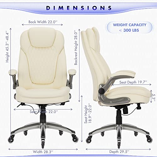 Executive Office Chair-Ergonomic Computer Desk Chair with Upgraded Caster for Swivel, High Back Office Chair with Padded Flip-up Arms,Leather Chair Thicken Seat for Comfort COLAMY