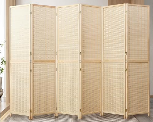 Duraspace 6 Panel Bamboo Room Divider, 5.6ft Tall Folding Privacy Screen for Room Separation and Portable Freestanding Wall Partition, Sturdy Double Hinge Folding Screen DURASPACE