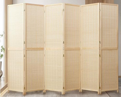 Duraspace 6 Panel Bamboo Room Divider, 5.6ft Tall Folding Privacy Screen for Room Separation and Portable Freestanding Wall Partition, Sturdy Double Hinge Folding Screen DURASPACE