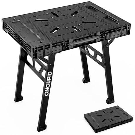 ONCUPID Express Folding Work Table, Easy Setup Portable Folding Work Table & Portable Folding Workbench, 34" W x 25" D x 31" H Lightweight Versatile Clamping Worktable for Garage/Wood Shop (Black) ONCUPID