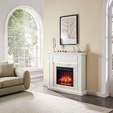 LegendFlame Fireplace Suite Sheraton, 48 Inch Mantel Surround, Cream White with Snow White Marble Pattern Finish, with 23 Inch Electric Fireplace Insert, 750W/1500W, Mood Light, Remote Control Legend Flame