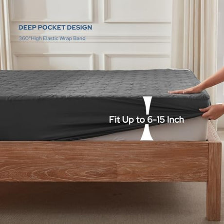 BEDLORE Waterproof Mattress Protector, Full Size Mattress Pad with Deep Pocket 6"-15" Depth, Soft Dirt-Proof Double Bed Mattress Cover for Bedroom, College Dorm, Hotel (Gray) BEDLORE