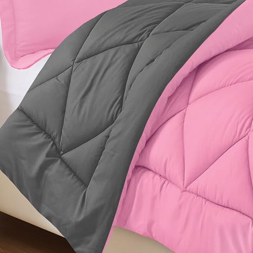 Elegance Linen Silky Soft - Goose Down Alternative Reversible 2pc Comforter Set- Available in A Few Sizes and Colors, Twin/Twin XL, Pink/Gray Elegant Comfort