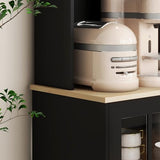 HOMCOM Kitchen Pantry Storage Cabinet, 72" Freestanding Cabinet with Hutch, Large Countertop, Glass Doors and Adjustable Shelves for Dining Room, Black HOMCOM