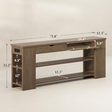 ANGRYWIN 71.8 Inch Extra Long Console Table with Drawers, Farmhouse Long Console Table with Shelves & Built-in Outlets, Entryway Table with Storage for Living Room, Entryway, Hallway, Brown ANGRYWIN