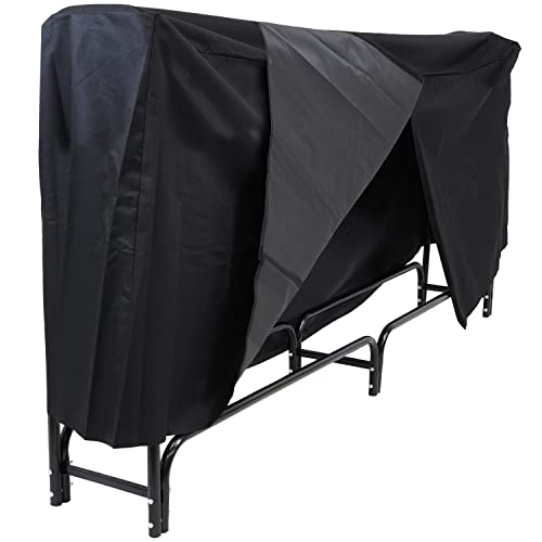 Sunnydaze Outdoor Firewood Log Rack and Cover Combo Set - Black Powder-Coated Steel and PVC - Black Fabric - 8-Foot Sunnydaze