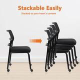 CLATINA 8PK Mesh Stacking Office Desk Chairs with Wheels, Portable Stackable Bulk Waiting Room Armless Chair with Adjustable Back & Fabric Seat for Guest Lobby Side School Church Conference Break CLATINA