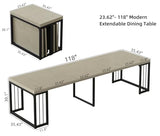 KEIKI 23.62" - 118" L Extendable Foldable Dining Room Table for 2-10 People, Wood Modern Rustic Rectangle Expandable Kitchen Living Meeting Room Furniture, 5 Tabletop Length Options KEIKI