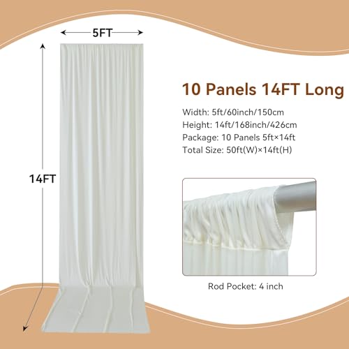 50×14ft Wrinkle Free Ivory Backdrop Curtain, Soft Silky Easy to Drape Cream Wedding Drapes for Backdrop, 10 Panels 5×14ft Photo Backdrop Curtains for Parties Birthday Photography Background Cloth NSSONBEN